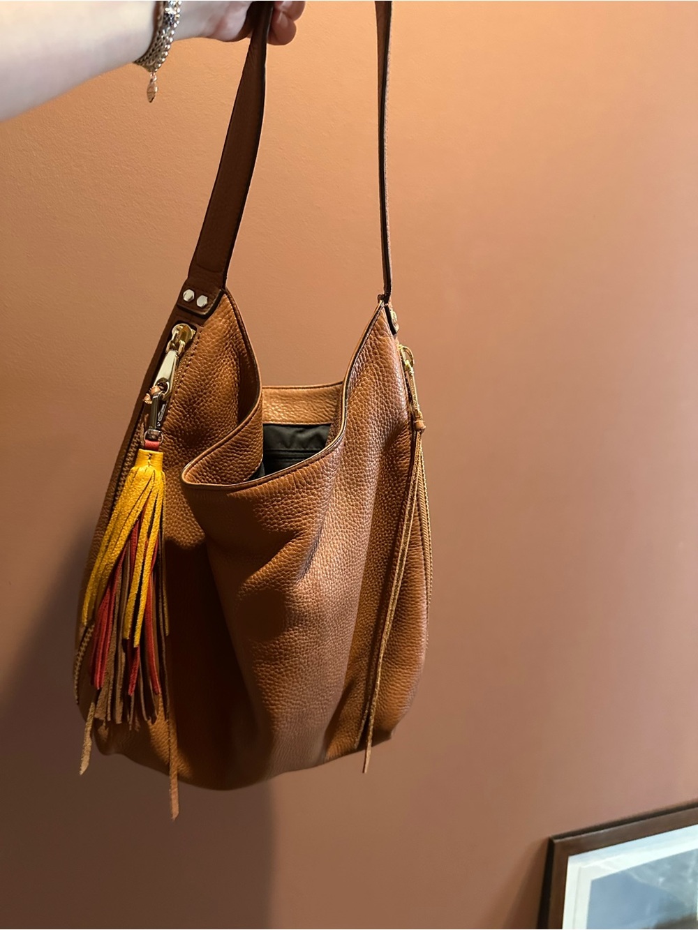 Rebecca minkoff Brown Leather Hobo Bag with Tassel Accent (removable)